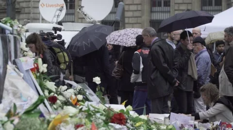 Paris terror attacks - Shrine place de la République Stock Footage 57246353