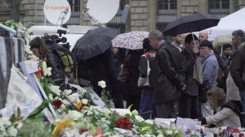 Paris terror attacks - Shrine place de la République Stock Footage 57246400