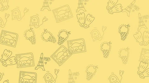 Paris themed design elements including eiffel tower illustrations, photo frames Stock Footage 336435279