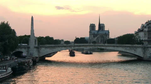 Paris - TIME LAPSE - River Boats &amp; Notre Dame Cathedral Stock Footage 26522997