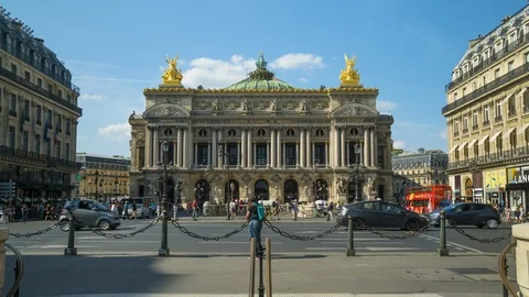 Paris, Time lapse of traffic in Paris with Opera Garnier in background Stock Footage 94248071