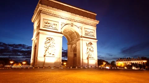 Paris timelapse: Arc de triomphe by night Stock Footage 136782826