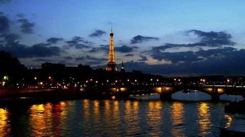 Paris Timelapse - Eiffel Tower - River Seine - ponte neuf - sunset Stock Footage 79265309