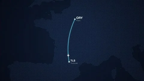 Paris to toulouse flight route map animation Stock Footage 339423394