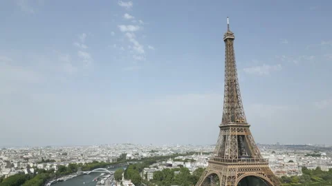 The Paris Tour Eiffel or Eiffel Tower with Pont Bir-Hakeim Bridge and Seine Stock Footage 201338515