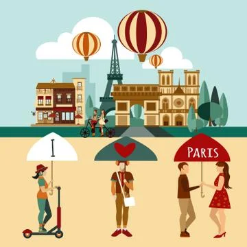 Paris touristic set Stock Illustration