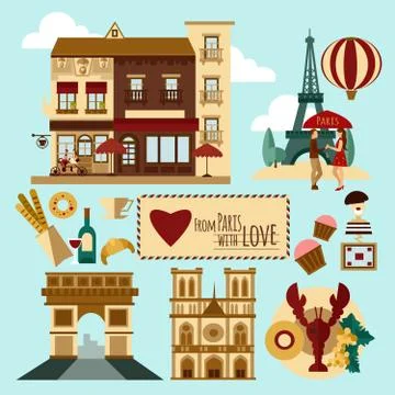 Paris Touristic Set Stock Illustration