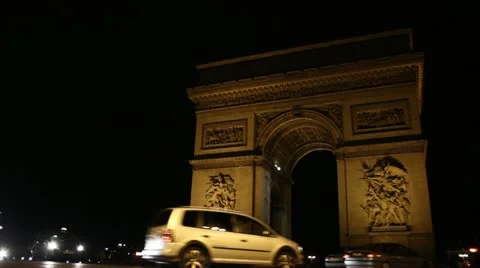 Paris: Traffic around Arc the Triomphe (Night) Stock Footage 12794995