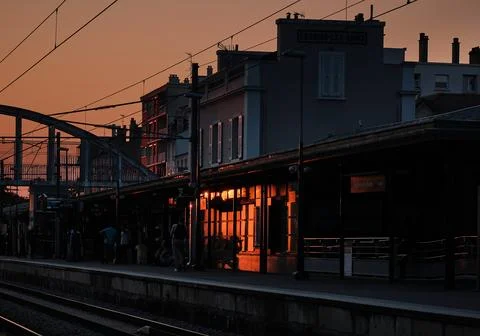 Paris train station sunset reflections Stock Photos