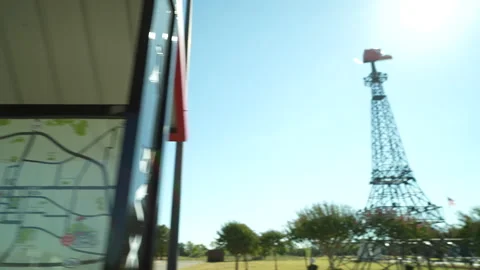 Paris Tx Eiffel tower information Sign pan to famous landmark Tower Stock Footage 217381979