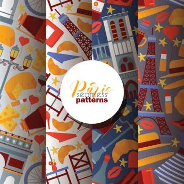 Paris vector seamless pattern french culture eiffel tower and triumphal Stock Illustration