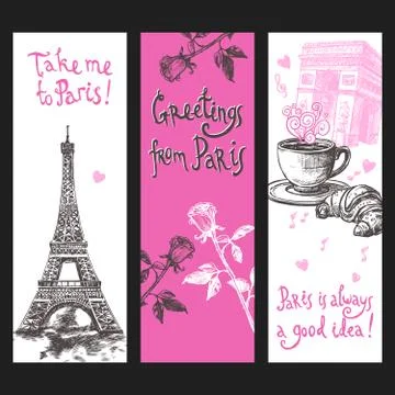 Paris Vertical Banner Set Stock Illustration