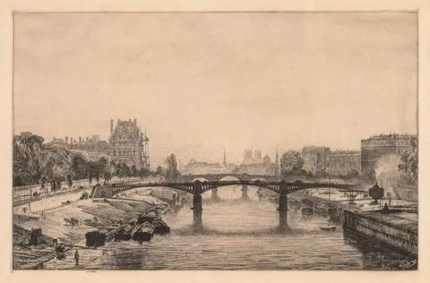 Paris, View from the Concorde Bridge, 1866. Maxime Lalanne (French, 1827-18.. Stock Illustration