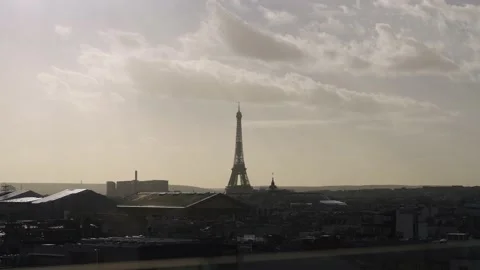 Paris View of Eiffel tower from city rooftop 4k 60p Stock Footage 171286504