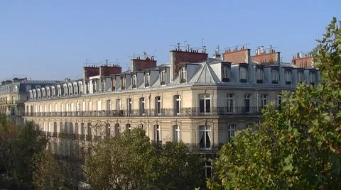 Paris, view of mansard roofs or French roofs - Establishing Shot 009 Stock Footage 44778223