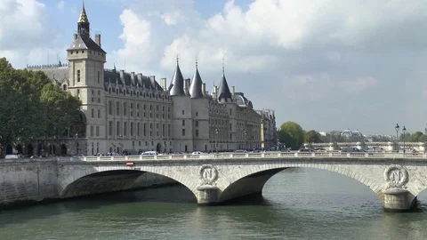 Paris. View of the Pont au Change and Conciergerie. Stock Footage 103553261