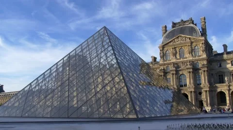 Paris, view of the pyramide and the Louvre Stock Footage 57197320