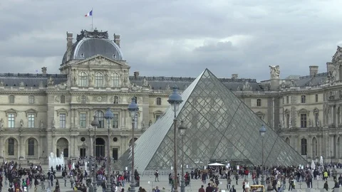 Paris. View of the Pyramide du Louvre. Stock Footage 102349431
