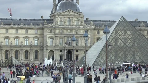 Paris. View of the square in front of the Louvre. Stock Footage 102349142
