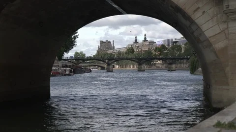 Paris view from under river bridge Stock Footage 125811463