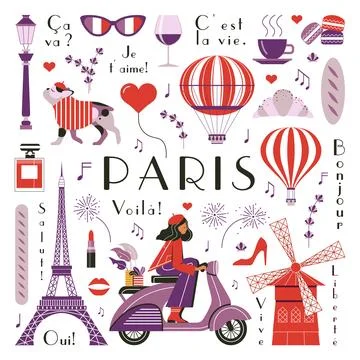 Paris Vintage Travel Poster with Eiffel Tower Stock Illustration