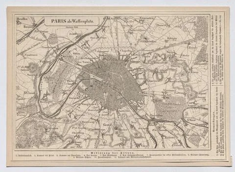 Paris as a weapon place. (Plan of Paris with registered locations of the r... Foto stock
