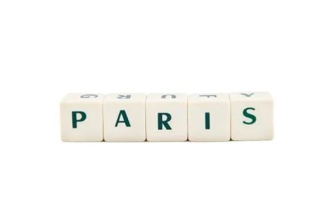 PARIS white cube text on white background Stock Photos