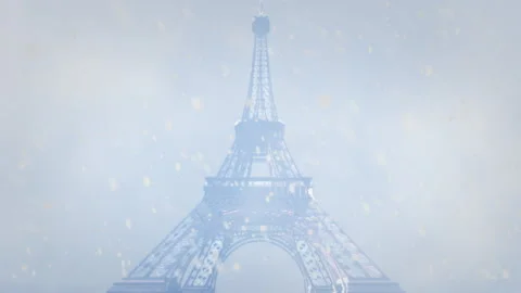 Paris Winter - Frozen Eiffel Tower In Snowstorm Blizzard Stock Footage 292886161