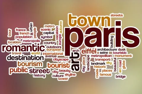 Paris word cloud with abstract background Stock Illustration