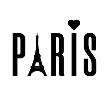 Paris word with eiffel tower isolated on white background. Vector illustration. Stock Illustration