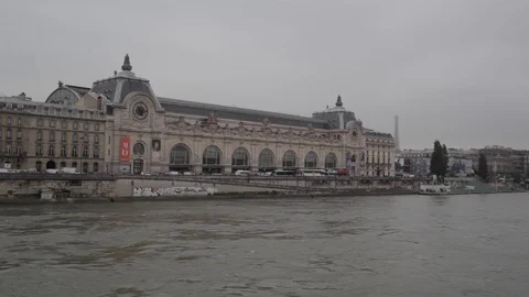 PARIS_musée_orsay_seine_river_cloudy Stock Footage 128591143