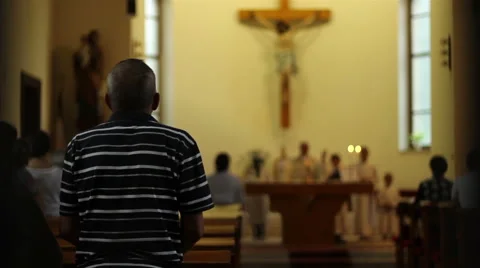 Parishioner Stand Up for Prayer Stock-Footage 46122446