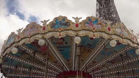 Parisian Carousel near Eiffel Tower Stock Footage 221190403