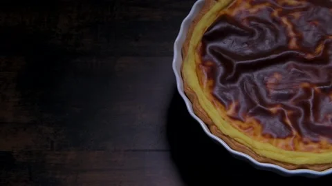 Parisian Flan, cutted classic tart served on a plate copy space on turntable Stock Footage 153833341