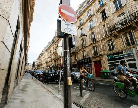 Parisian intersection with pedestrians drivers 写真素材