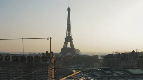 Parisian Rooftop View of Eiffel Tower 2 Stock Footage 237270352