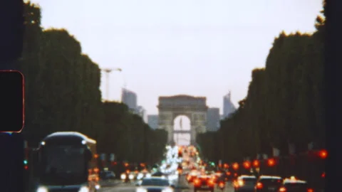 Parisian traffic jam with arc de triomphe view in the background Stock Footage 312993880