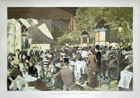 Parisians in a Boulevard by night Illustrazione stock