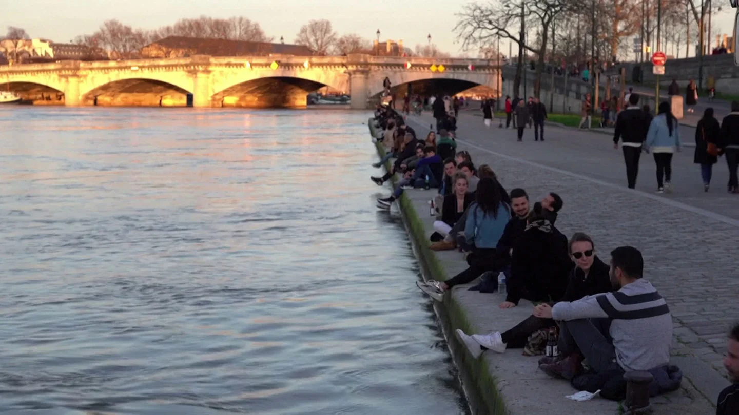 Parisians Ignore Instructions To Stay Home, Brush Off Virus Fears To Enjoy... Stock Footage
