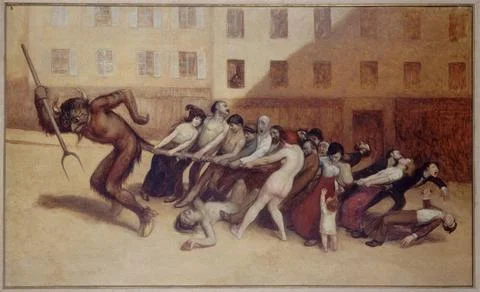 Parisians pulling the devil by the tail Jean Veber (1864-1928). The Parisi... Stock Photos