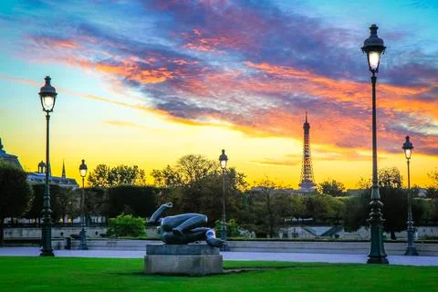 Parisien architecture and Eiffel tower at evening, Paris, France Stock Photos
