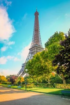 Parisien architecture and Eiffel tower at evening, Paris, France Stock Photos