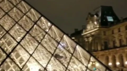 Paris.Louvre.Pyramid.up.angle.night.2021 Video stock 149949055