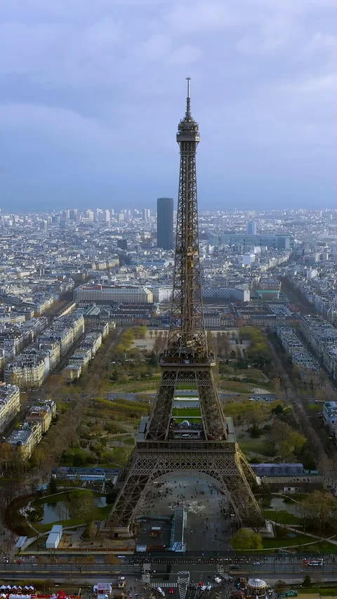 Paris's Eiffel Tower and Champ de Mars Vertical Video in France Stock Footage 316143555