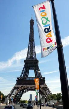 Paris's Open Support For The 2012 Olympic Bid Has Already Got Underway With Flag Stock Photos