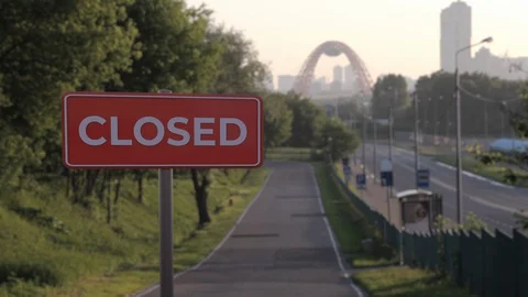 Park and empty city closed at coronavirus quarantine lockdown.. Covid-19 stop Stock Footage 128171838