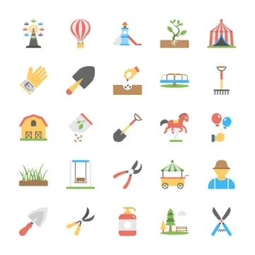 Park and Garden Flat Vector Icons Set Ilustração Stock