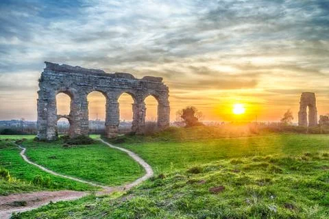 Park of the aqueducts at sunset, rome Foto stock