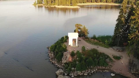 Park with architecture Stock Footage 128929137