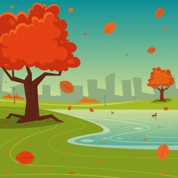 Park Autumn Background Stock Illustration